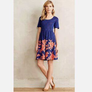Anthropologie HD in Paris Blushed Blooms Floral Dress Blue Coral